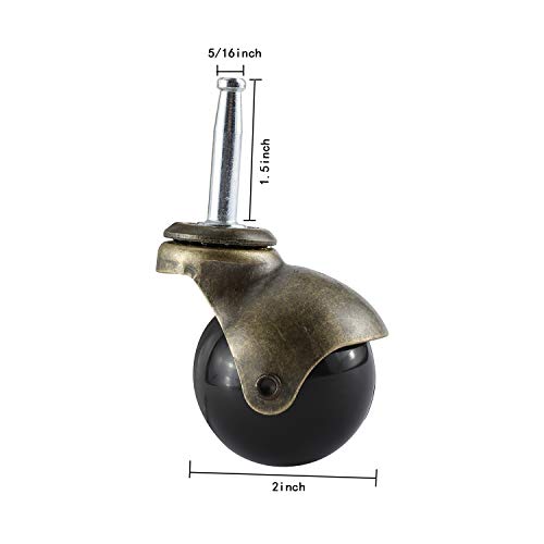 Artilife 4Pack Roues à roulettes 2" Roulette en cuivre antique avec 5/16" x 1-1/2"(8 x 38mm) Chaussette de montage pour chaise de canapé de meubles lourds