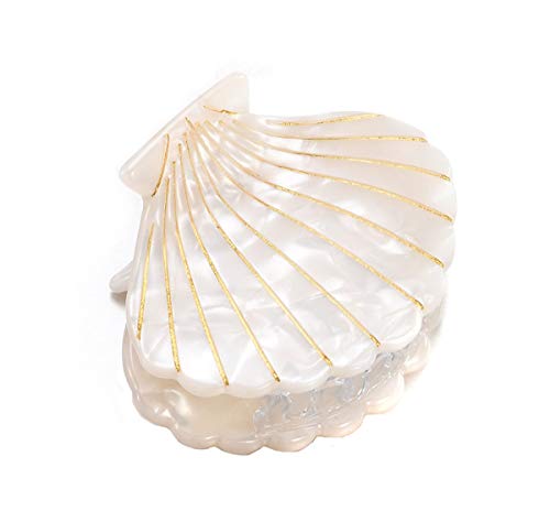 Pinza para cabello mujer diseño conchas acrílico blanco miniatura 1
