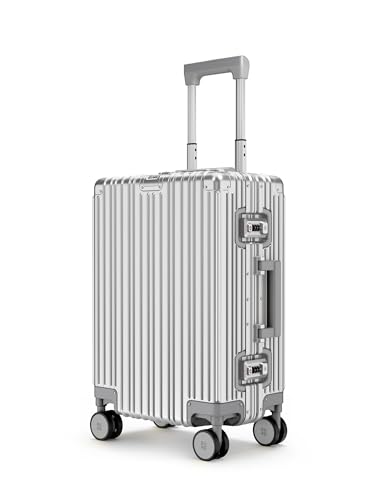 Image of EUME 100% Aluminium Cabin Trolley Bag Small for Travelling 50cm| Durable High-End 8 Silentrun 360 Degree Spinner Wheels | Premium Trolley Bag Small for Travel (Silver with Grey Wheels)