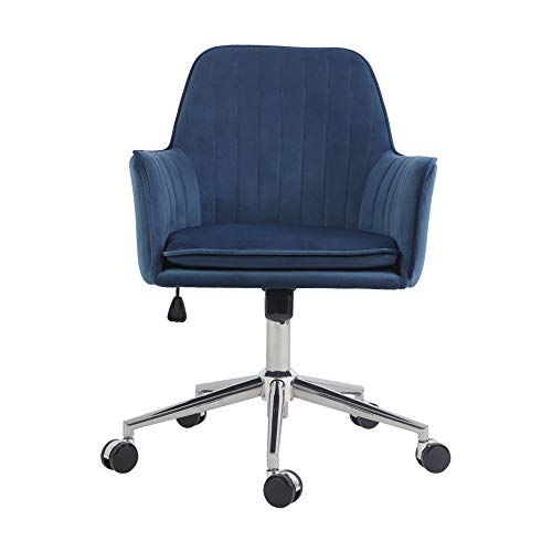 ARDICO Home Office Chair with Middle Back, Modern Design Velvet Desk Task Chair with Arms in Study Bedroom (Blue)