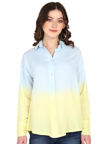 Image of Maaesa - Women Handcrafted Ombre Tie & Dye Rayon Shirt | Casual & Office Wear | Oversized Fit | Long Sleeve | Breathable & Lightweight Fabric