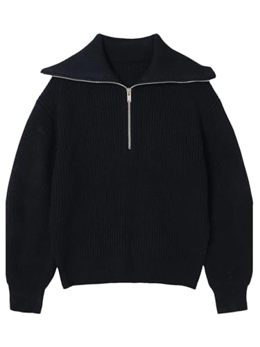 Women's Turtleneck Loose Lapel Striped Knitwear Pulovers Half Zipper Casual Fashion Sweaters