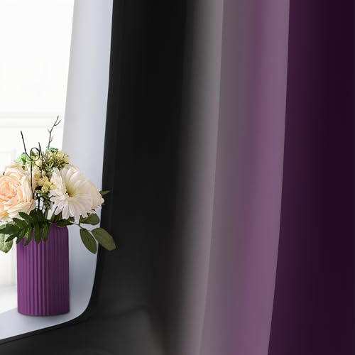 Image of SimpleHome Ombre Room Darkening Curtains 84 inches Length for Bedroom,Grommet Gradient Light Blocking Purple and Black Window Curtains for Living Room,2 Panels, 52x84 inches