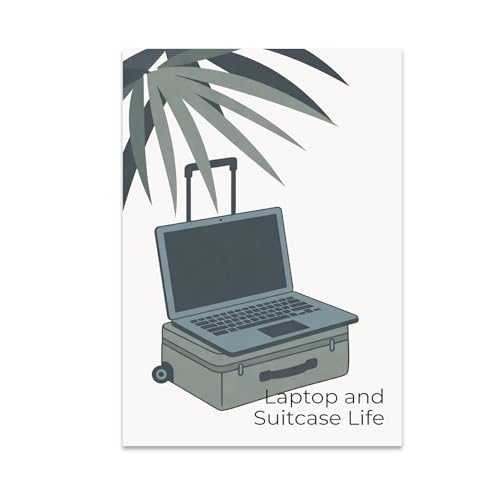 Digital Nomad Poster Print - Laptop and Suitcase Life - 13x19 - Modern Wanderlust Decor