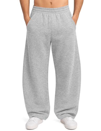 Image of HeSaYep Men's Fleece Baggy Sweatpants Wide Leg Barrel Sweat Pants Lounge Athletic Gym Pants with Pockets