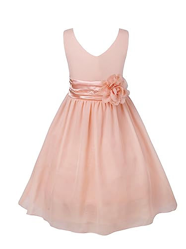 IEFIEL Vestido Corto de Fiesta Boda para Niña sin Manga Vestido de Gasa Sólido con Flores Elegante Vestido de Noche Cumpleaños Dama de Honor Gala 2-16 Años Rosa Perla 12 años