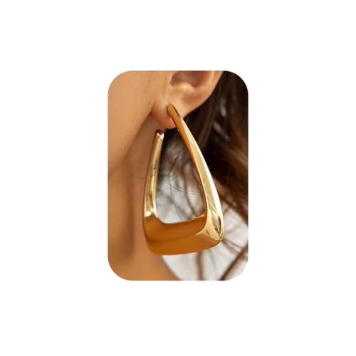 Wiwpar Big Punk Gold Hollow Triangle Shape Design Hoop Dangle Drop Earrings Geometric Gothic Lightweight Stud Earrings Jewelry Gift for Women (Gold)