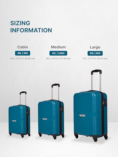 Image of ZOUK Zoya Hardcase Trolley Bag Set of 2 (Cabin 57cm & Large 77cm) Lightweight PP Suitcase |Silent Spinner Wheels, Telescopic Handle & Combination Lock | Travelling Luggage for Men & Women, Teal