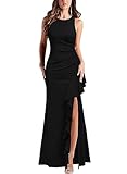 WOOSEA Women's Crew Neck Sleeveless Split Bodycon Mermaid Evening Cocktail Long Dress Black