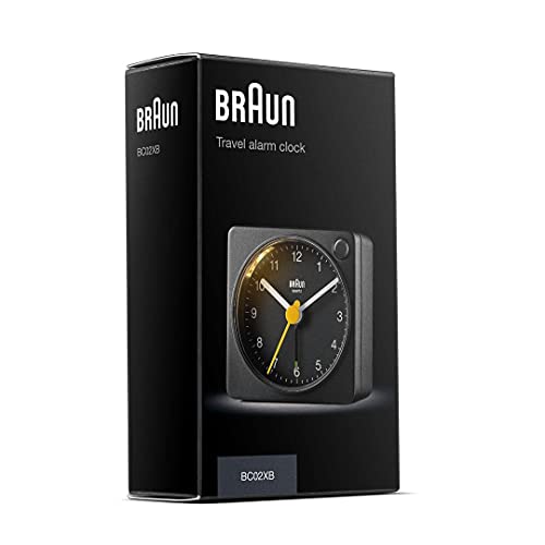 Image of Braun Classic Black Travel Analogue Alarm Clock Home Gift Bundle with Snooze and Light, Compact Size, Quiet Quartz Movement, Crescendo Beep Alarm in Black, Model BC02XB (2 Pack)