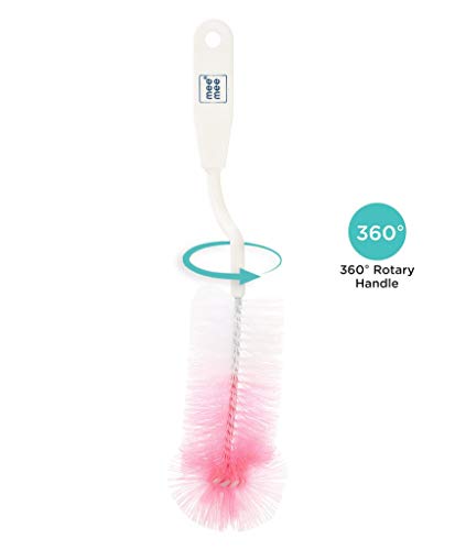 Image of Mee Mee Nylon Bottle Brush with Nipple Cleaner | 360 Rotating Handle | High-Density Soft Bristles | BPA Free | Scratch-Free Cleaning | Non-Toxic | Easy Grip | Dishwasher Safe (Pink) (Pack of 7)