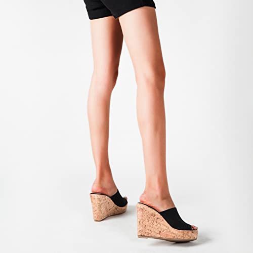 gloryinterest Wedge Sandals for Women Platform High Heels Summer Mule Slip on Comfortable Soft Arch Support Sandals Black Pink White Blue US5-124