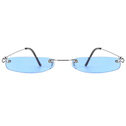 Slocyclub Vintage Rectangle Skinny Sunglasses for Women Men, Retro Small Thin Sunglasses, Rimless Trendy Sunglasses