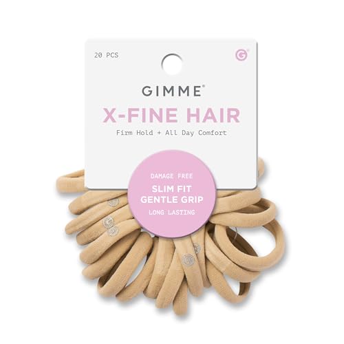 Gimme Beauty X-Fine Hair Bands - Slim-Fit Elastic Ties for Extra Fine Hair - No-Dent, Gentle-Grip Ponytail Holders for All-Day Comfort - 20 Pack, Blonde