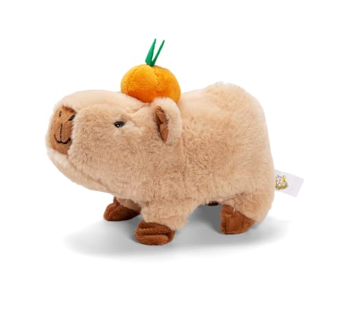 Simba PetZoo Capybara Stofftier – mit Orange auf dem Kopf, läuft und Macht süße Geräusche, Try Me-Funktion, interaktives Plüschtier, 17 cm, ab 3 Jahre