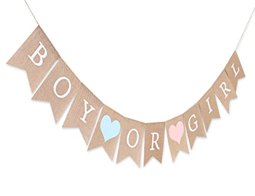 Boy or Girl Burlap Banner - Rustic Gender Reveal Banner, Baby Shower Decorations by WAWOO - Image 5
