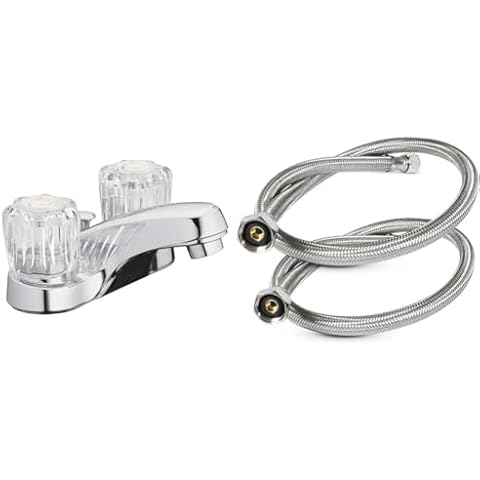Aqua Vista 10-B421-AV Two Handle Bathroom Sink Faucet Bundle with 16" Stainless Steel Faucet Supply Line (2 Pack) Cover
