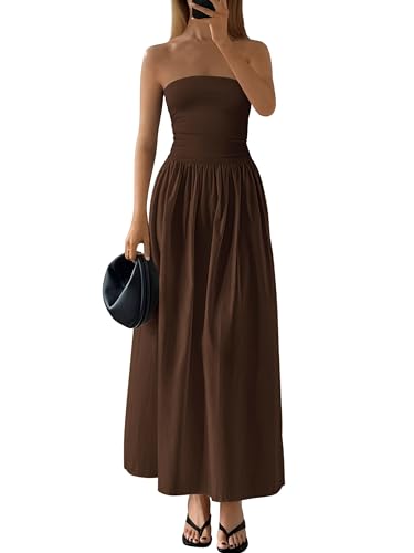 Image of PRETTYGARDEN Women 2026 Summer Elegant Strapless Maxi Dress Tube Top Dress A Line Flowy Long Wedding Party Cocktail Dresses