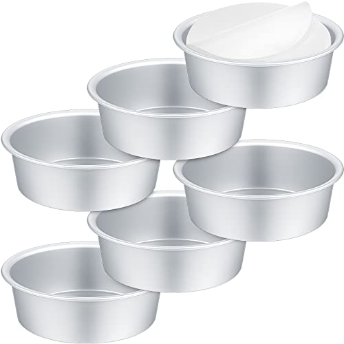 Mumufy 6 Pieces 8 Inch Round Cake Pan Nonstick Baking Cake Pans Aluminum Cake Pan Cheese Cake, Pizza, Quiche, Home Party Baking Supplies #TOP27
