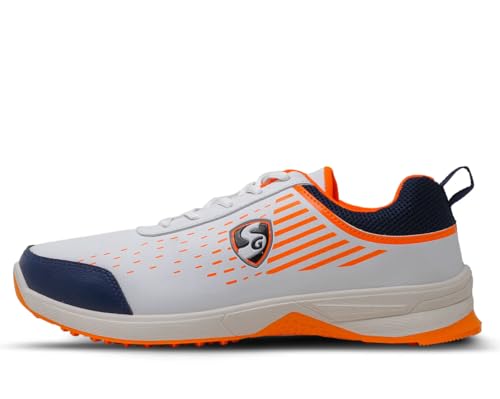 SG Yorker Cricket Shoes (Color: White, Navy & Orange, Size: UK8/ US9/ EU42) | for Mens & Boys | Material: PU & Rubber | Lightweight and Durable Long Lasting Performance (B0D44S3RHD) Amazon Price History, Amazon Price Tracker