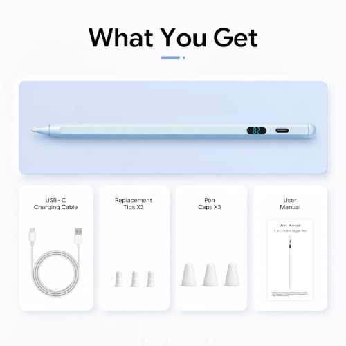 2-in-1 Dual Modes Stylus Pen with LED Power Display, Active Digital Pencil for iPad/iPhone/Android/Samsung Tablet Switch, Tilt Sensitivity for Drawing & Writing, Fast Charge, No Bluetooth (Blue) by ENFOURCLASS - Used condition - Image 9