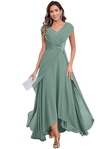 Lace Applique Mother of The Bride Dresses for Women Cap Sleeve Chiffon Formal Wedding Guest Dress
