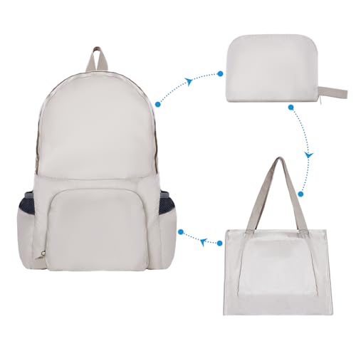 Prizmxed Faltbarer Rucksack Ultraleicht, 25L Verformbar, drei-in-eins, Faltrucksack, Leichte Wasserdichte Handtasche/Schultasche, Foldable Backpack, Unverzichtbar für Reisen und Einkaufen (khaki)