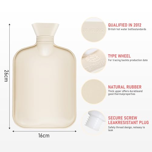 Wärmflasche mit weichem Bezug - Plüsch Wärmeflasche mit Flauschig 1L, Wärmflaschen mit Handwärmer, Bettflasche für Frauen Männer