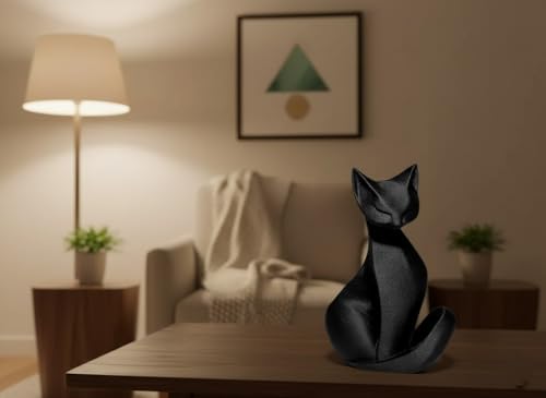 Image of Eco Friendly Sleek Black Abstract Cat Sculpture - Modern Minimalist Animal Figurine | Elegant Desk & Shelf Decor
