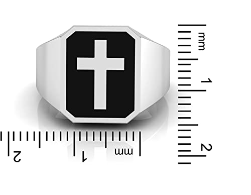Turq N Taupe 925 Sterling Silver Solid Cross Signet Ring With Black Enamel For Men And Boys #TOP3
