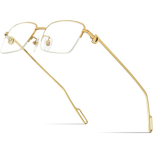 Image of HEPIDEM Vintage Style Rectangular Metal Eyeglasses for Men,Half Semi Rimless Square Optical Glasses Frame