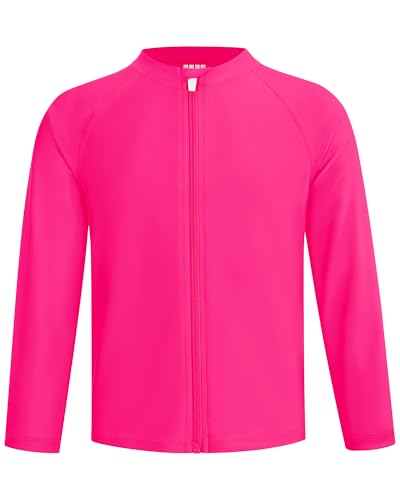 Image of Runhit Boys UPF 50+ Rash Guard Long Sleeve Zip Up 2T to Youth UV Sun Protection Shirt for Beach Surf Fish Quick Dry
