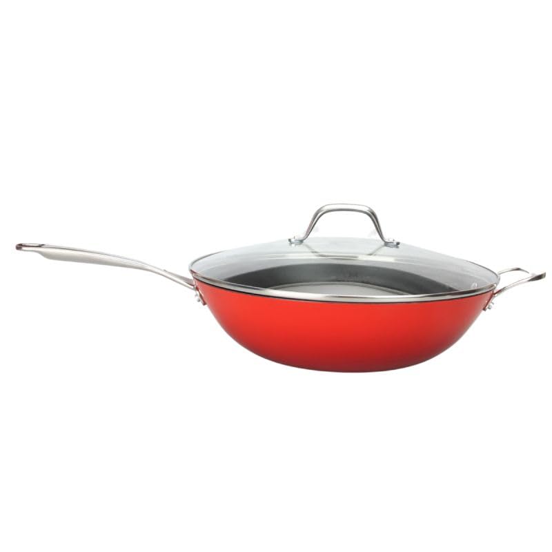 Laguiole Cuisson Red AirIron Wok, 32 cm, antiadhésif céramique, induction, 5 L