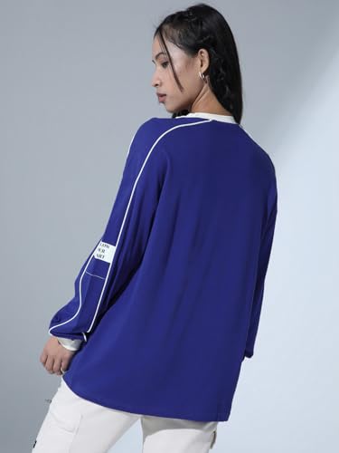 Image of Hubberholme Womens Blue Cotton Round Neck Printed Relaxed Fit Tshirts