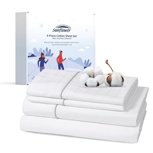 sunflower Extra Deep Queen Sheet Sets 100% Cotton Sateen, White Checkered