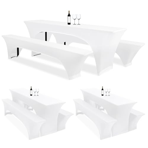 Lumaycens DREI 3er-Set Biertischhussen 220 x 50 x 70 cm, hussen bierzeltgarnitur, weiß, Stretch-Bezüge für Biertisch-und Bankgarnituren, Bierbankhussen, Spandex-Bierzeltgarnitur für Bankett Lumaycens DREI 3er-Set Biertischhussen 220 x 50 x 70 cm, hussen bierzeltgarnitur, weiß, Stretch-Bezüge für Biertisch-und Bankgarnituren, Bierbankhussen, Spandex-Bierzeltgarnitur für Bankett