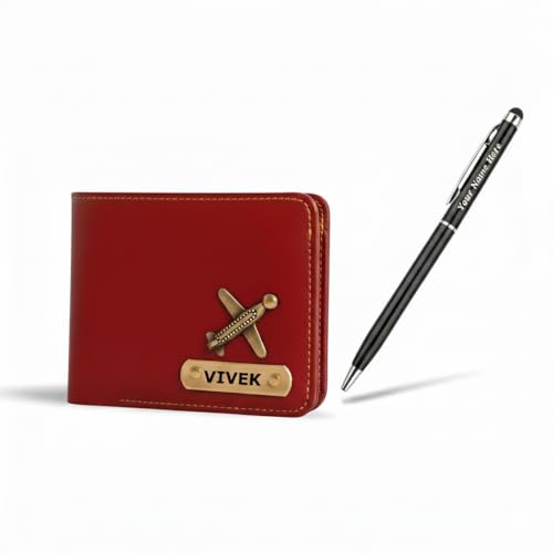 Image of Customised Wallets for Man | Custom Vegan Leather Men's Wallet with Name | Personalized Wallet for Men | Free Metal Custom Name Pen | Gifts for Man Boyfriend Birthday - Red