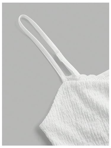 Floerns Women's Contrast Lace Lettuce Trim Asymmetrical Hem Ruched Cami Tops3