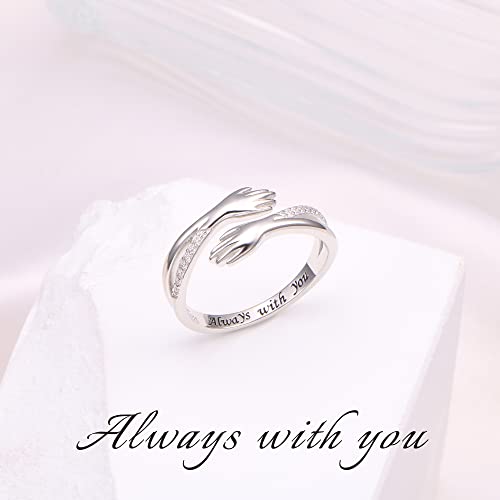 Hug Ring, S925 Sterling Silver Hug Rings for Women Girl, Hugging Hand Open Promise Ring, Mothers Day Valentine's Day Birthday Gifts4