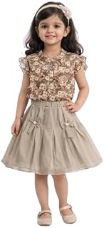 Girls Floral Printed Top with Tulle Skirt Set – Elegant Party Dress for Kids, Soft Fabric, Stylish Bow Detail, Comfortable... Price In India