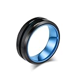 Mesnt Alianzas de boda para hombre, aleación de acero inoxidable, 8 mm de ancho, anillo de acero inoxidable de dos tonos con ranura central, Metal, Sin piedra preciosa