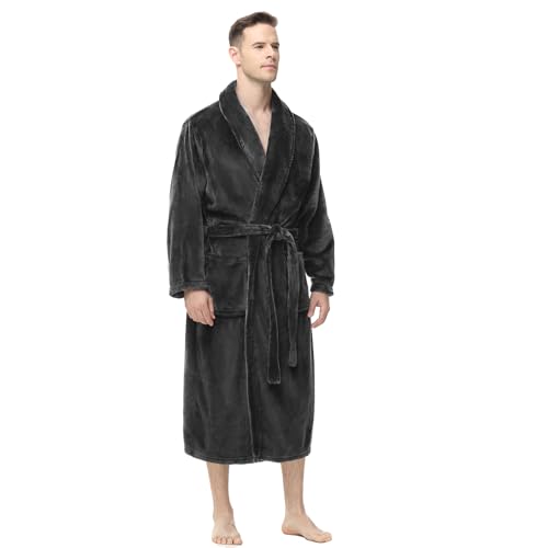 Yurhap Mens Fleece Robe, Soft Plush Robe for Men, Fluffy Bathrobe with Belt & 2 Pockets