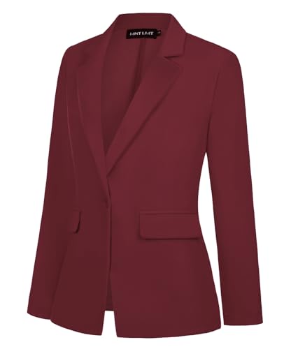 MINTLIMIT Womens Blazer Notched Lapel Long Sleeve Button Front Jacket Suits with Pockets Outerwear,Wine Red,XL2
