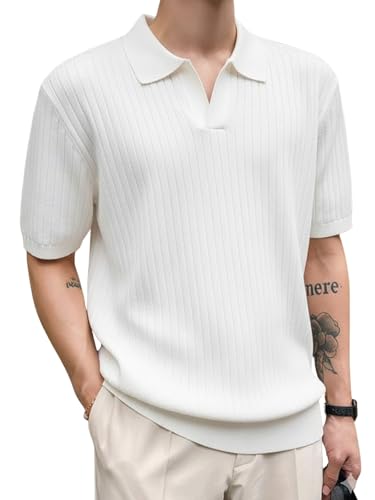 Image of Veirdo Men's Casual Ribbed Polo Collar Knit T-Shirt | Regular Fit Half Sleeve Polo for Men | Flat Knit Textured T-Shirt Perfect for Office, Party, Travel
