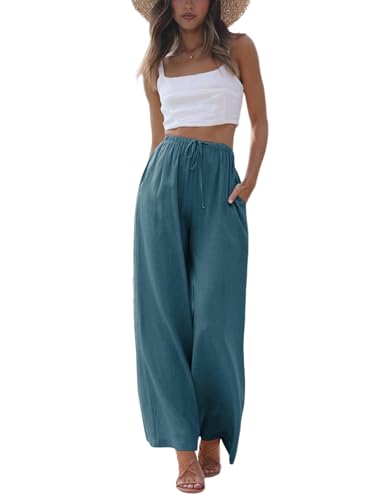 16 Best Summer Vacation Outfits for Women Over 60 That Pack Light and Look Great 25 Faleave Women's Cotton Linen Summer Palazzo Pants Flowy Wide Leg Beach Trousers with Pockets(Blue-XL)