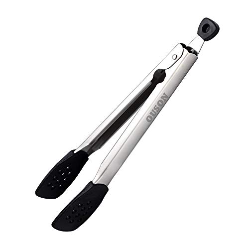 OUSON （12-Inch Premium Silicone Non-Stick Stainless Steel Kitchen Cooking Tongs，Kitchen Tongs，Silicone Tongs