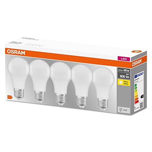Osram LED-Lampe, Sockel: E27, Warm White, 2700 K, 8,50 W, Ersatz für 60-W-Glühbirne, matt, LED BASE CLASSIC A, 10 x 5er-Pack – Ansicht 4