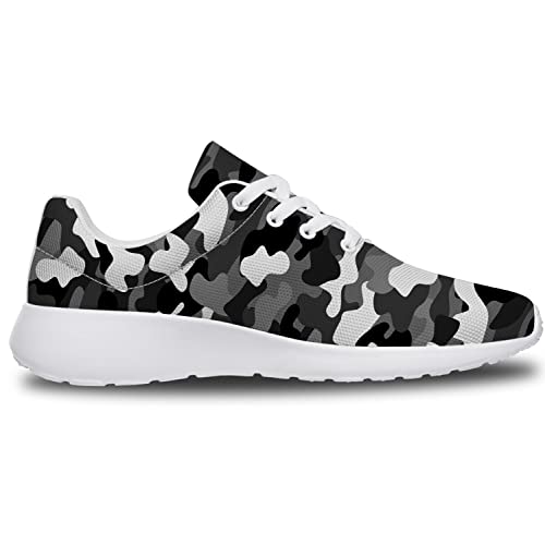 Dark Camo Shoes for Women Men Tennis Running Gym Athletic Shoes Grey White Black Camouflage Camo Sneakers Gifts for Mom Dad,US Size 9 Women/7.5 Men4