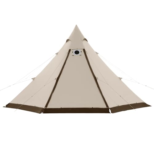 Naturehike Ranch Hot Tent with Stove Jack, Glamping Teepee Tent for 6-8 Person, 4 Season Winter Camping Tent with Vestibule & Poles, Octagon Large Tall Tipi Tent for Family Camping, Hiking,