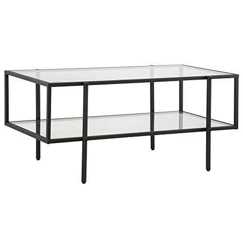 HOMCOM Beistelltisch, Couchtisch mit 2 Ablage, Kaffeetisch aus Hartglas, für Wohnzimmer, Schlafzimmer, 100 x 55 x 45,5 cm, Stahl, Weiß
